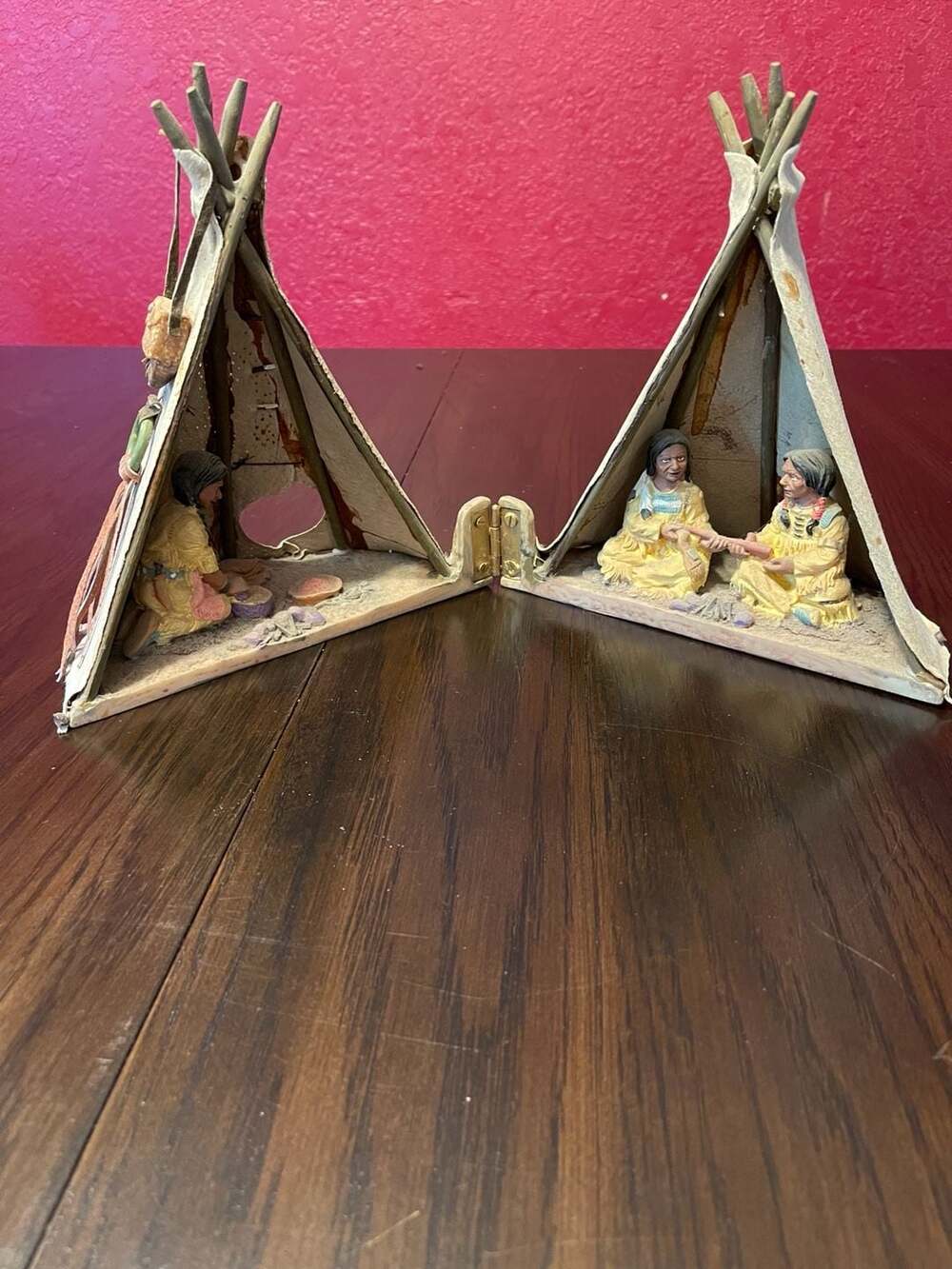 Vintage Native American Hinged Teepee Diorama Resin Figurine